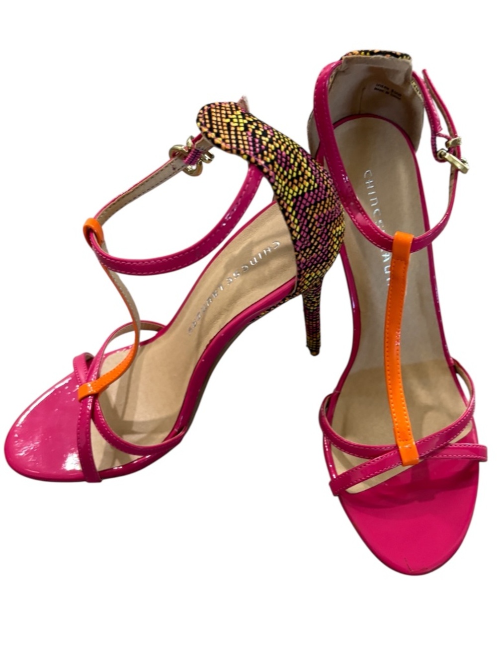 Chinese Laundry Strappy High Heel Sandals - Fuchsia & Orange Size 8.5